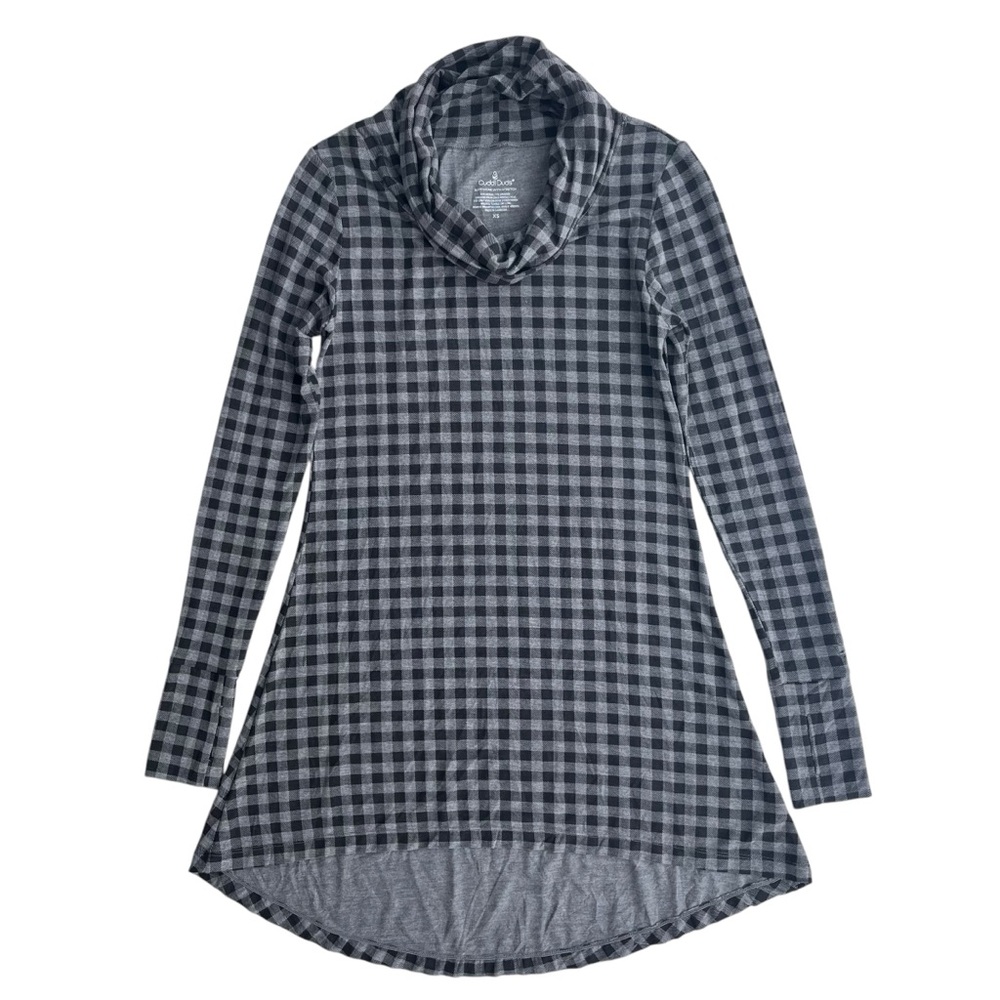 Cuddl Duds Softwear Women XS Black Check Stretch Long Sleeve Cowl Neck Tunic Top